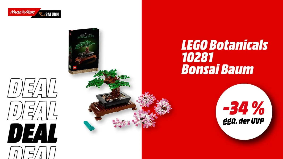 LEGO Botanicals Bonsai Baum Bausatz, aufgebaut mit grünen Blättern oder rosa Blüten als Dekoration jetzt günstiger.