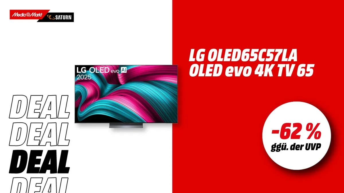 LG OLED65C57LA OLED evo TV, 65 Zoll, 4K, Smart TV – aktuell mit -62 % (ggü. der UVP) reduziert
