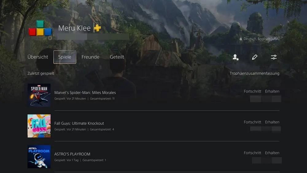 Übersicht über Spiele im PS5 Profil.