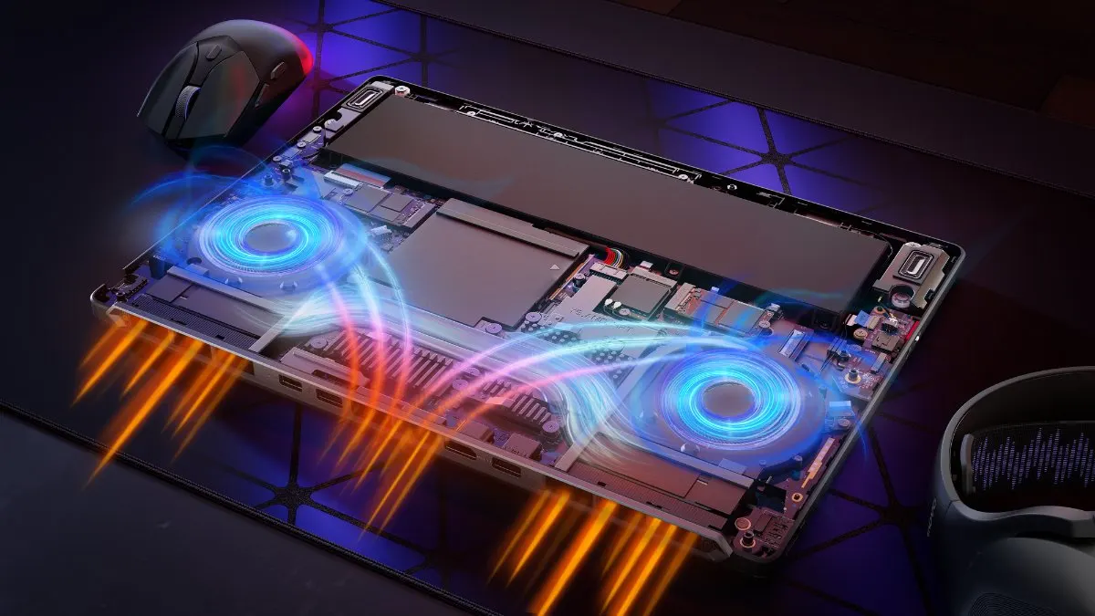 Die Ansicht zeigt das Kühlsystem des Lenovo Legion 5a.