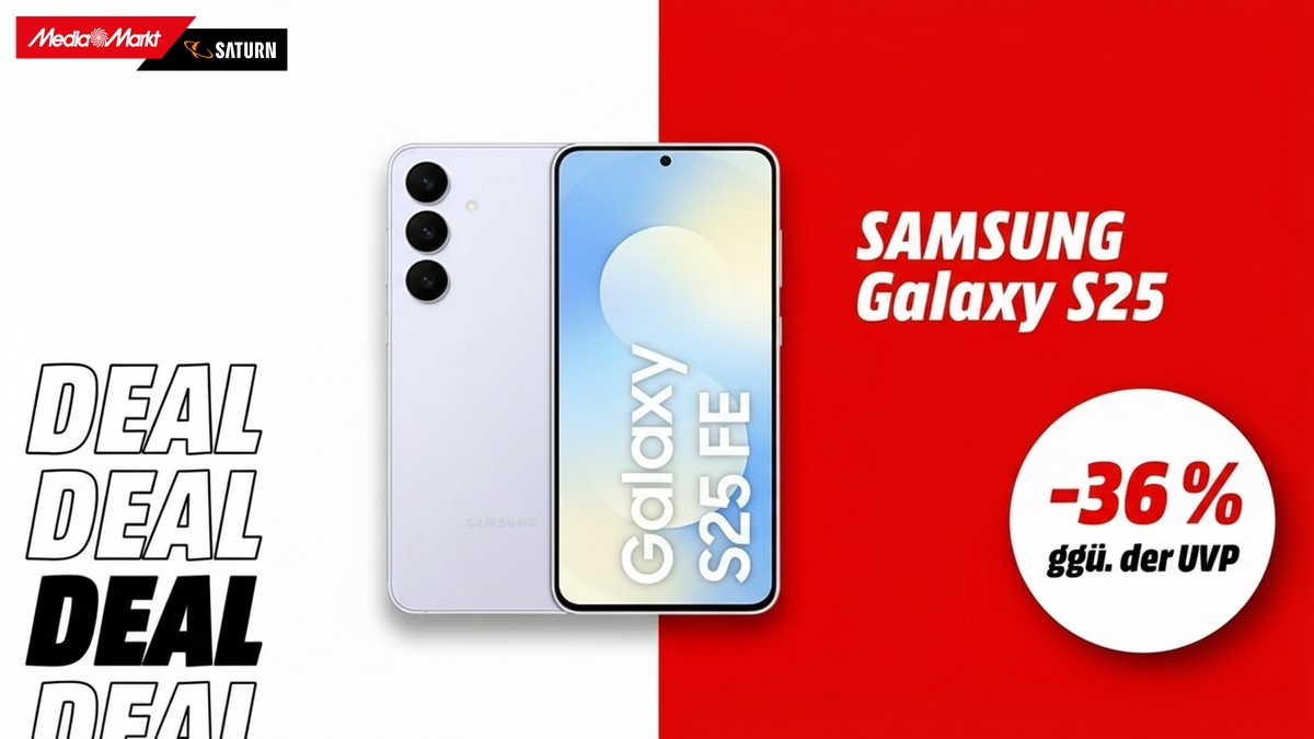 Das Samsung Galaxy S25 FE und Hinweis auf 36 Prozent Rabatt ggü. der UVP.