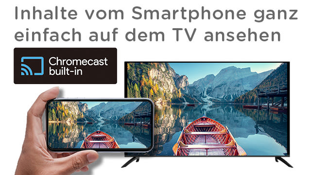 Dank des integrierten Chromecast built-in ist es kinderleicht, Inhalte von Deinem Smartphone oder Tablet auf dem Android TV wiederzugeben.