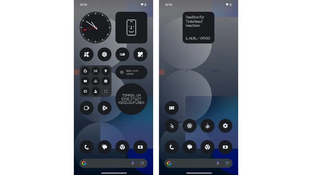 Die Collage zeigt zwei Screenshots aus dem Hauptmenü des Nothing Phone (3a) Pro.