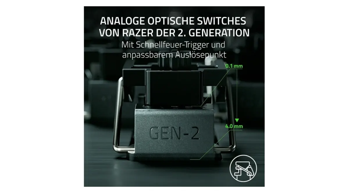 Ein analoger optischer Schalter von Razer mit Schnellfeuer-Trigger und anpassbarem Auslösepunkt.
