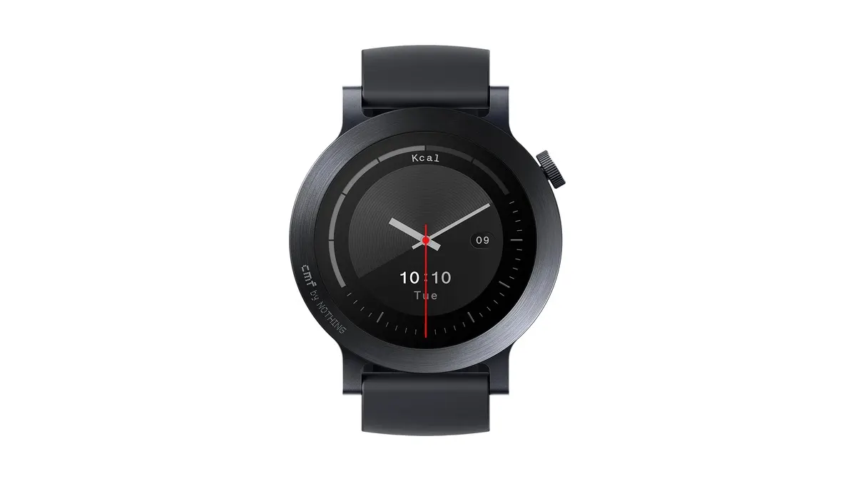 Die CMF Watch 3 Pro in Dark Grey vor weißem Hintergrund.