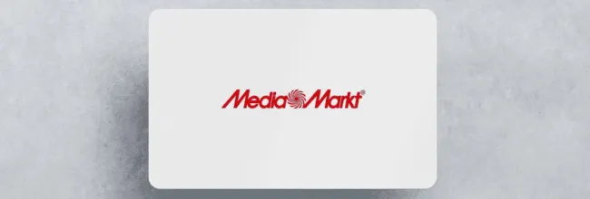 Weiße MediaMarkt Geschenkkarte mit rotem MediaMarkt Schriftzug
