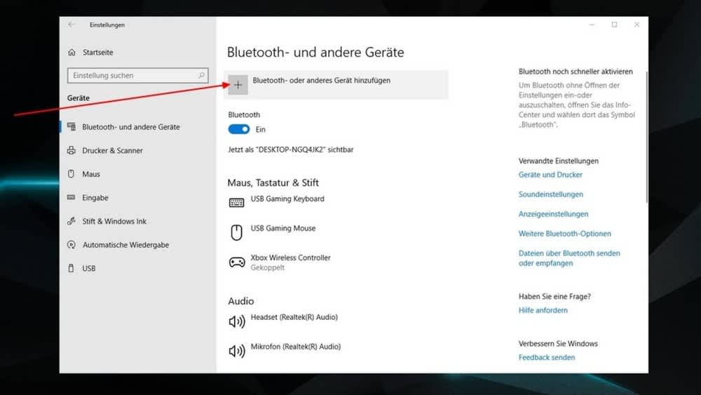 Bluetooth-Geräte in den Windows-Einstellungen
