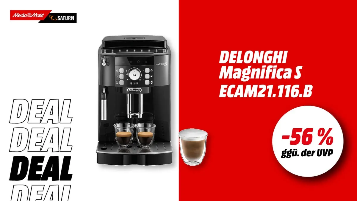 DeLonghi Magnifica S ECAM21.116.B Kaffeevollautomat in Schwarz, stark reduziert mit -56 % (ggü. der UVP)