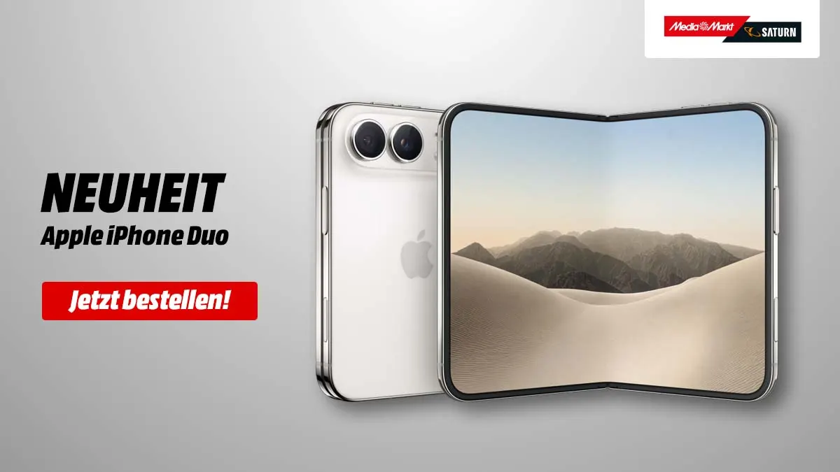 Apple iPhone Duo 256 GB Sternenweiß bei MediaMarkt - Foldable mit A20 Pro Chip und Dual-48-MP-Kamera