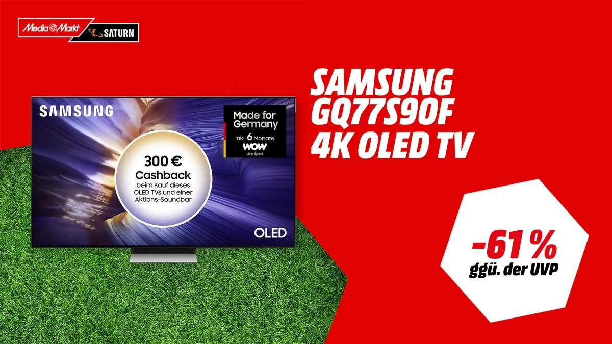 Samsung GQ77S90F OLED TV, 77 Zoll, rahmenloses 4K-Display – WM-Angebot mit -61 % (ggü. der UVP)