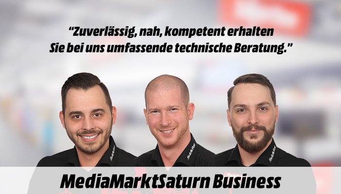 Zuverlässig, nah & kompetent für eine umfassende technische Beratung: 3 Kundenberater lächeln in die Kamera.