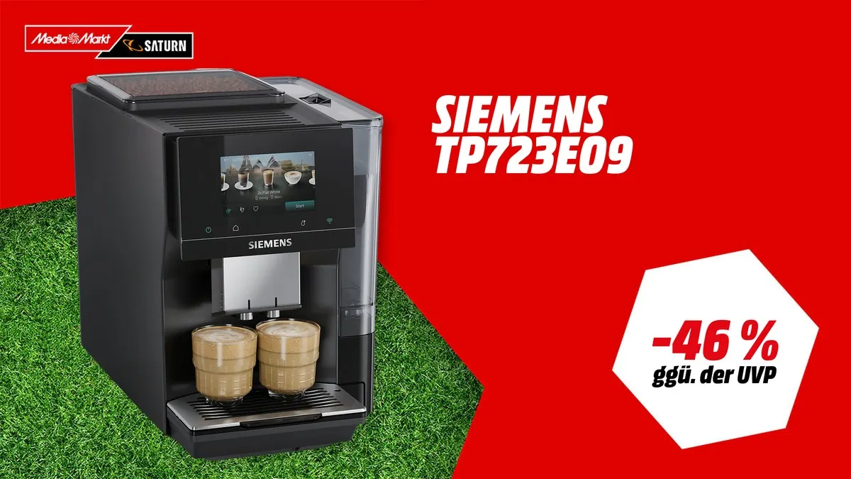 SIEMENS TP723E09 Kaffeevollautomat in Klavierlack Schwarz – WM-Angebot mit -46 % (ggü. der UVP)