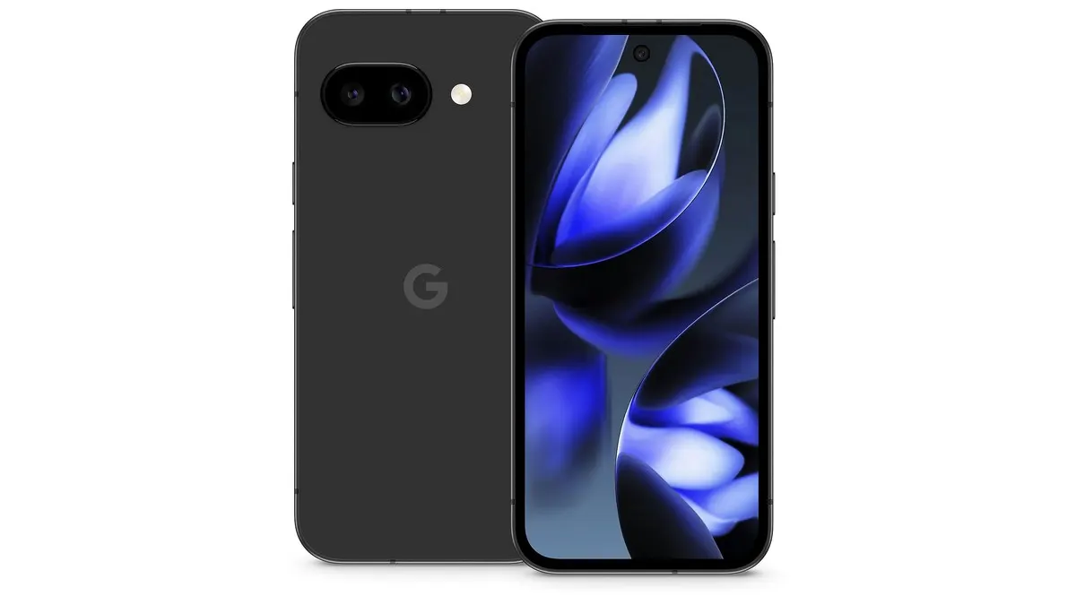 Ein graues Smartphone liegt neben einem Smartphone mit blau-weißem Bildschirm. Das graue Smartphone hat zwei Kameras und ein G-Logo.