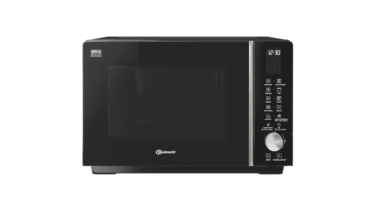 Die Mikrowelle Bauknecht MF 258 B steht vor einem weißen Hintergrund.