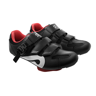 Schwarze Fahrrad Schuhe mit rotem Stoff innen