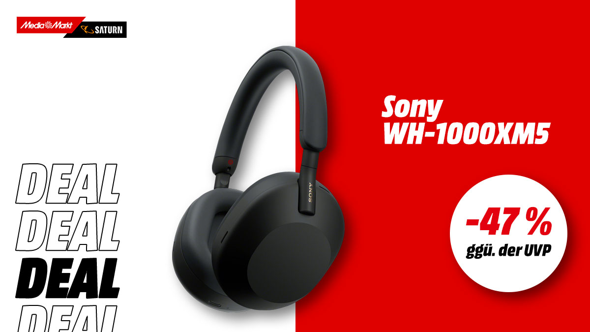 Die Sony WH-1000XM5 Over-ear Kopfhörer in Schwarz mit Noise Cancelling.