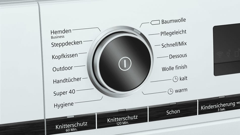 Các chương trình của máy sấy bơm nhiệt SIEMENS WT47XMA1 IQ700 như cotton, outdoor, lingerie, quick/mix