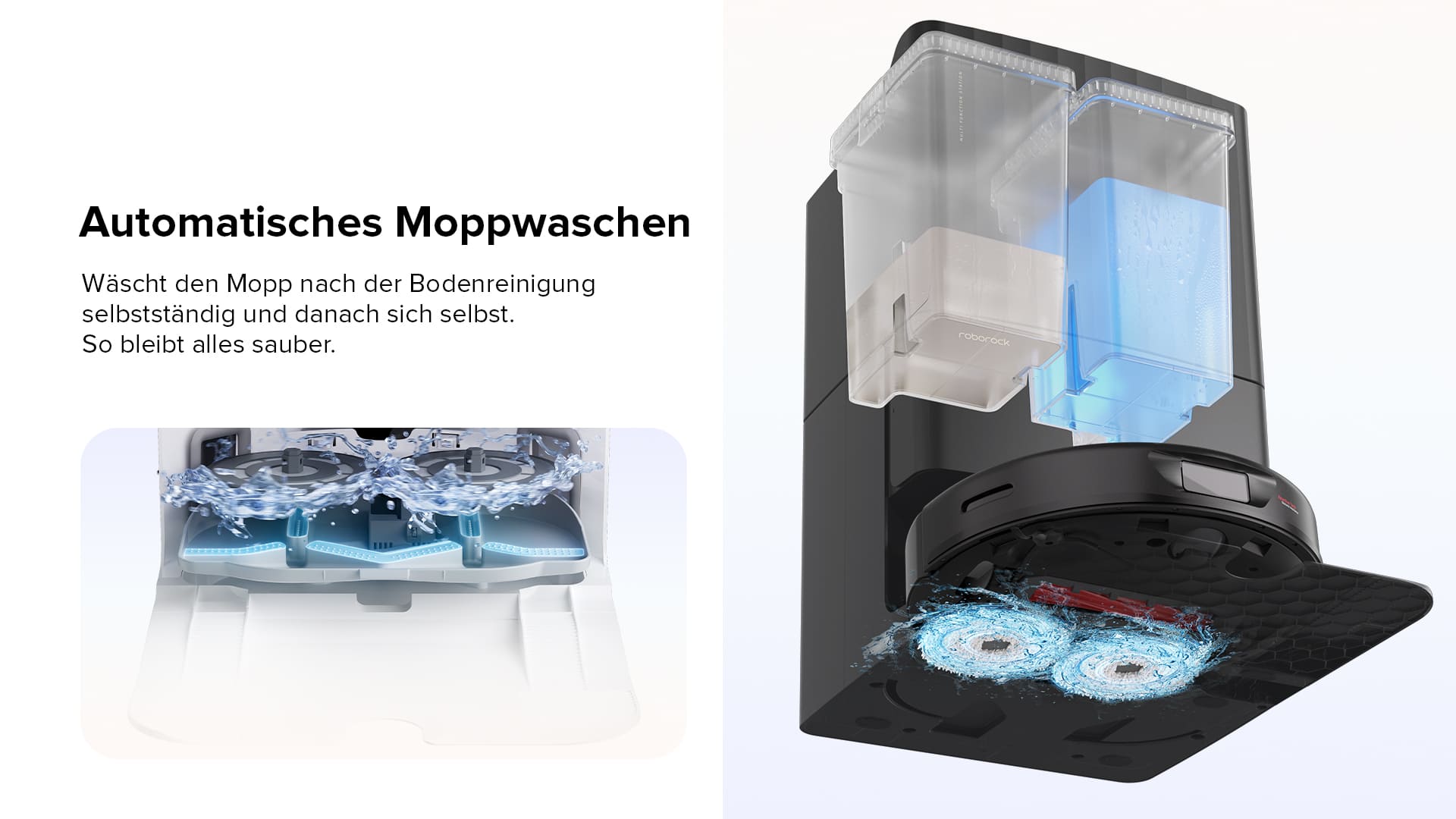 ROBOROCK Q Revo Saugroboter Animation des automatischen Moppwaschens