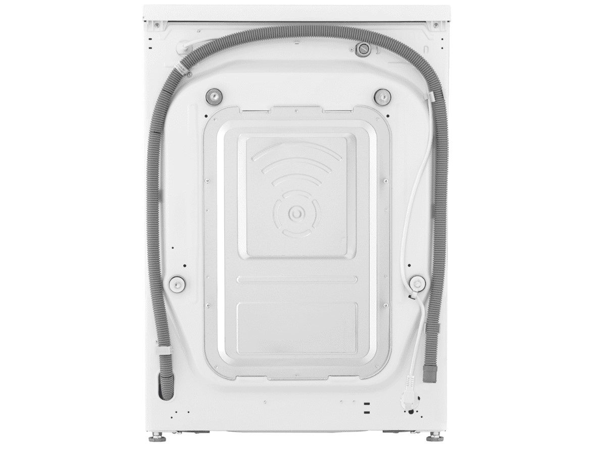 LG V5WD961 mașină de spălat uscător vedere din spate cu furtun de apă