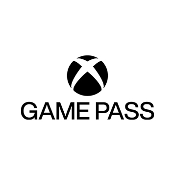 Schwarzes Xbox-Logo über dem Text "GAME PASS" auf einem weißen Hintergrund.