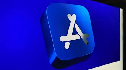 Ein blaues, quadratisches App Store-Symbol mit einem weißen, stilisierten "A" auf blauem Hintergrund.