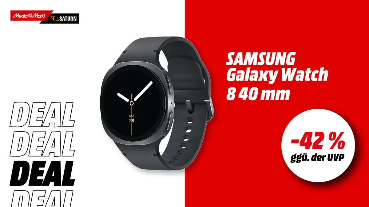 Samsung Galaxy Watch 8 40 mm Smartwatch in Graphite mit Kautschukarmband, aktuell mit -42 % (ggü. der UVP) reduziert