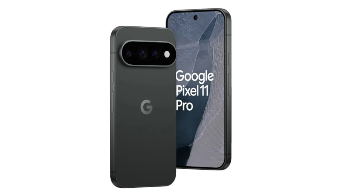 Das Google Pixel 11 Pro vor weißem Hintergrund.