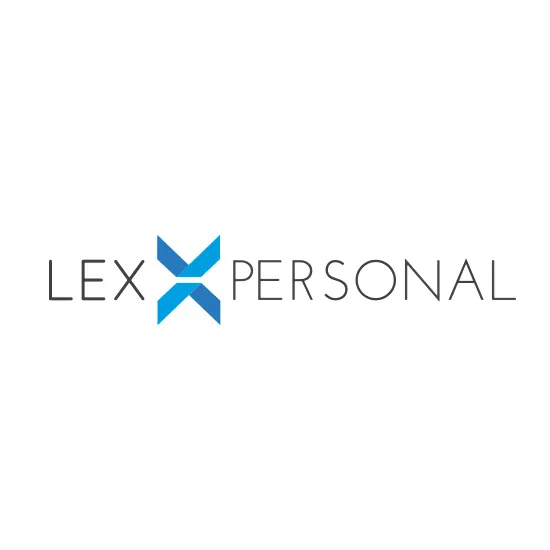 Das Logo "LEX PERSONAL" zeigt graue Schriftzüge und ein blaues, X-förmiges Symbol zwischen den Wörtern.