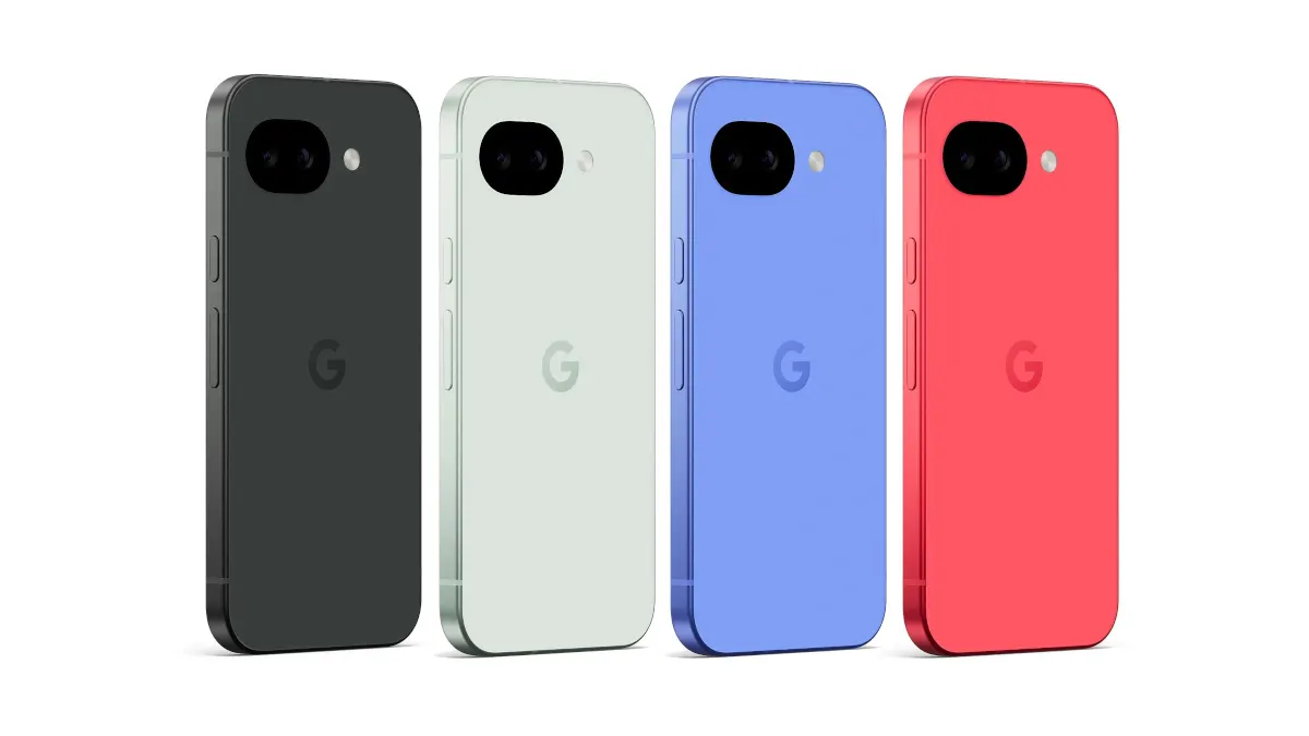 Das Google Pixel 10a in den Farben Obsidian, Fog, Lavender und Berry.