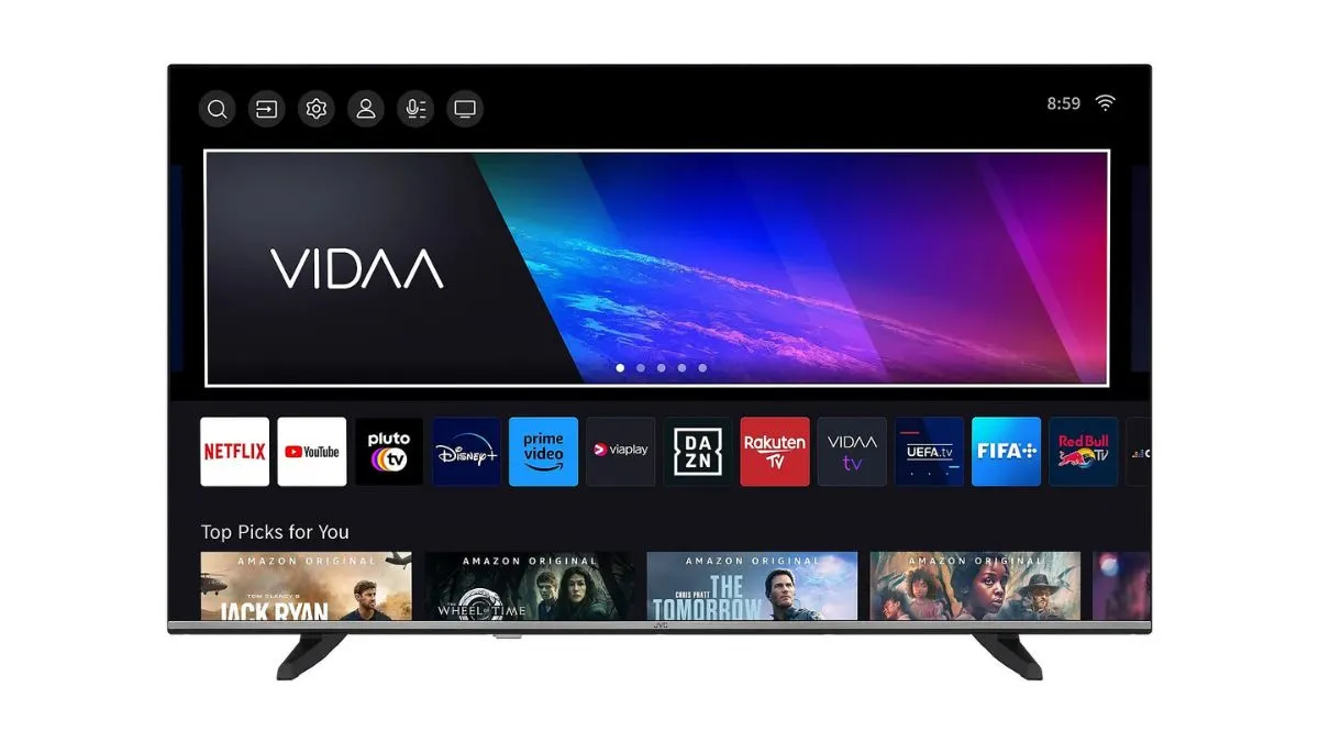 Der Smart-TV JVC LT-50VD3555 vor weißem Hintergrund.