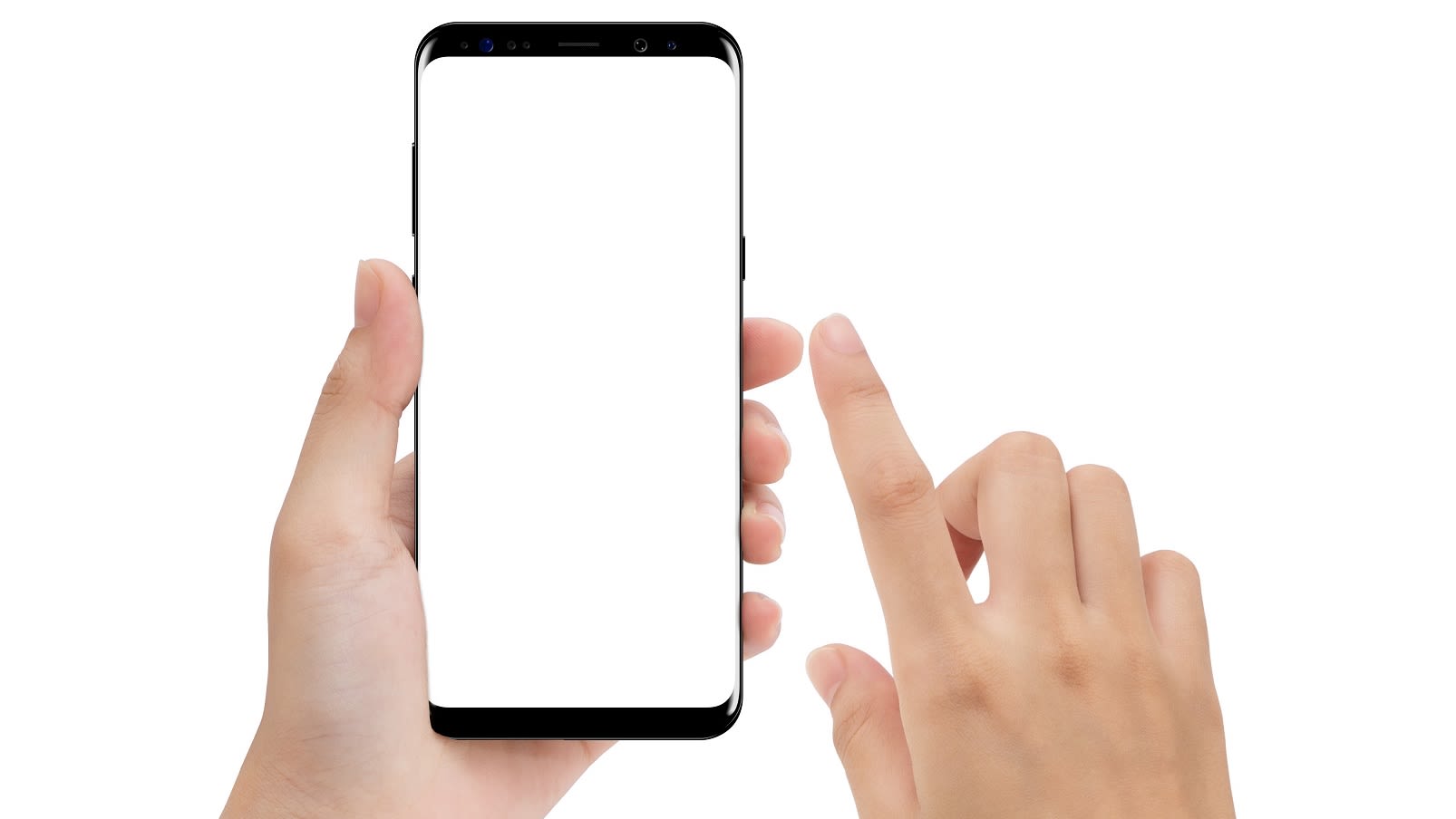 Ein Smartphone mit einem leeren Bildschirm wird in einer Hand gehalten