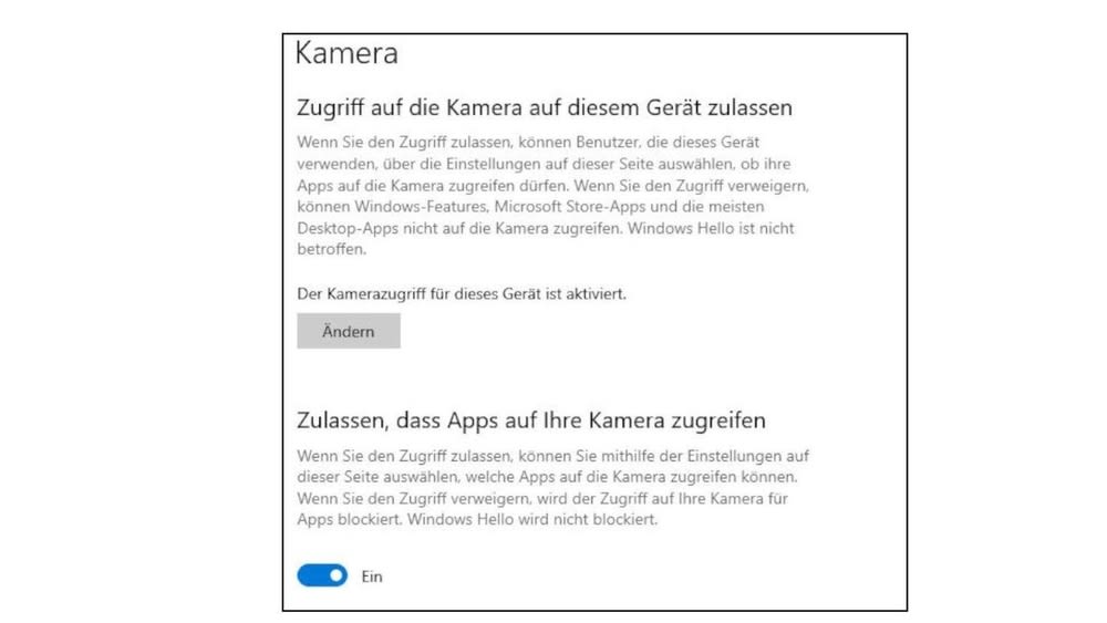 Ein Screenshot zeigt die Kamera-Einstellungen bei Windows.