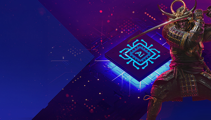 Artwork eines KI-Prozessors sowie eines Samurais aus „Assassin’s Creed Shadows“.