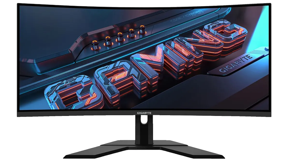 Der Gigabyte G34WQCP auf weißem Hintergrund.