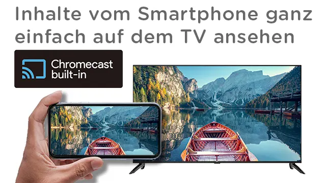 Dank des integrierten Chromecast built-in ist es kinderleicht, Inhalte von Deinem Smartphone oder Tablet auf dem Android TV wiederzugeben. 