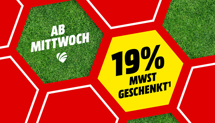 Spare als myMediaMarkt-Kunde ab Mittwoch, dem 3. Juni 19% Mehrwertsteuer. 