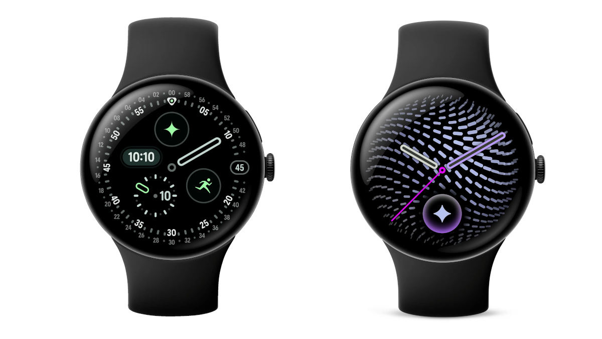 Die Pixel Watch 4 links neben der Pixel Watch 5 vor weißem Hintergrund.