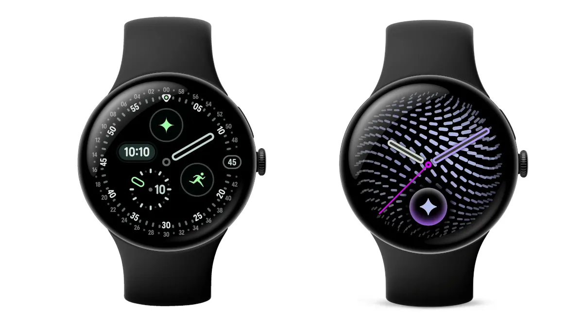 Die Pixel Watch 4 links neben der Pixel Watch 5 vor weißem Hintergrund.