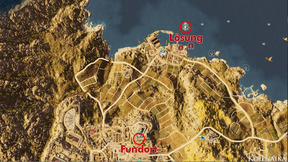 Kyrenaika – Überstürzt-Rätsel: Standort auf der Ingame-Karte.