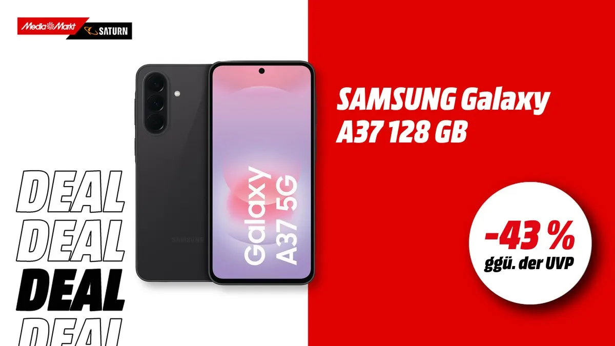 Samsung Galaxy A37 128 GB Smartphone in Awesome Charcoal – aktuell mit -43 % (ggü. der UVP) reduziert