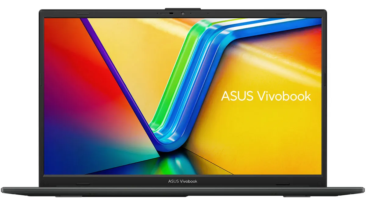 Das Asus Vivobook Go 15 OLED vor weißem Hintergrund.