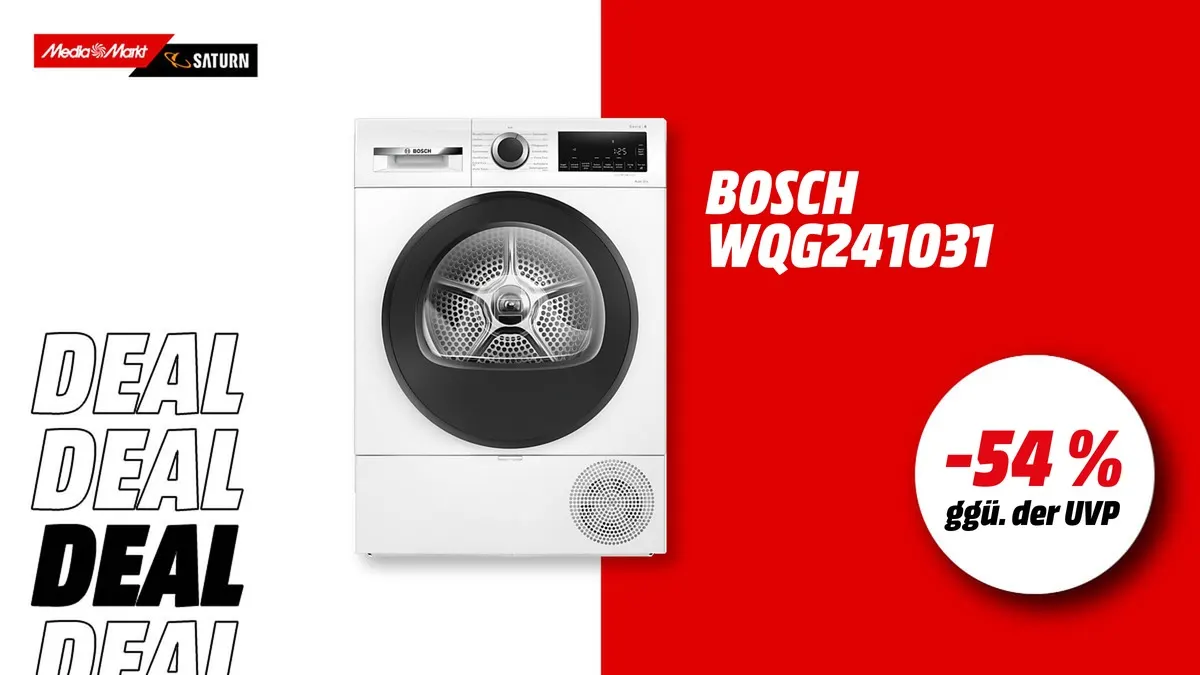 Bosch WQG241031 Wärmepumpentrockner Serie 6 in Weiß – 9 kg Kapazität, aktuell mit -54 % (ggü. der UVP) reduziert