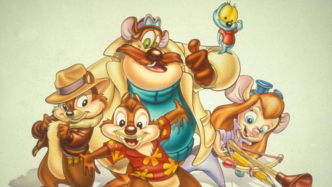 Ein Gruppenbild mit Charakteren aus der Kinderserie "Chip und Chap".
