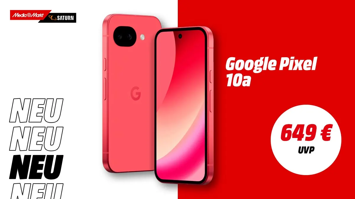 Das neue Google Pixel 10a Smartphone und Hinweis auf 649 € UVP.