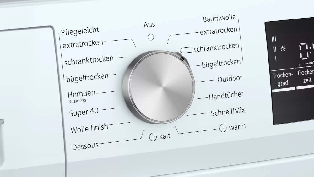 Siemens Wärmepumpentrockner Anzeige detailliert