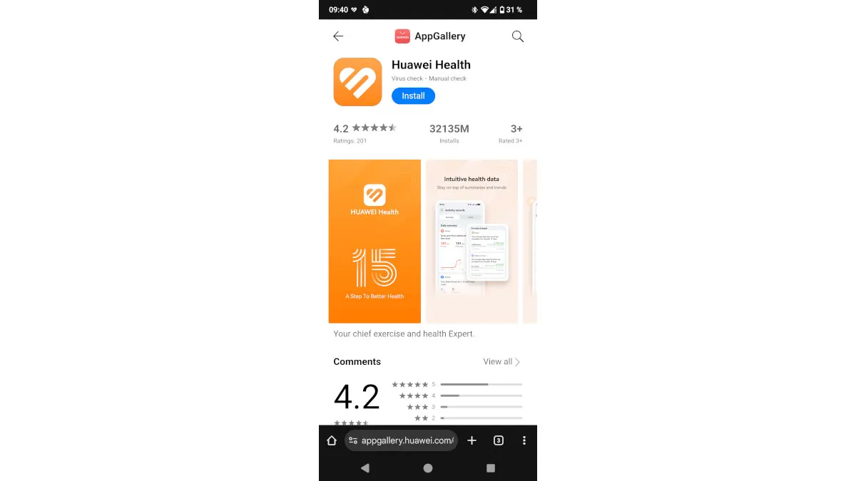 Ein Screenshot der Huawei-Health-App aus der Website-Version der Huawei AppGallery.