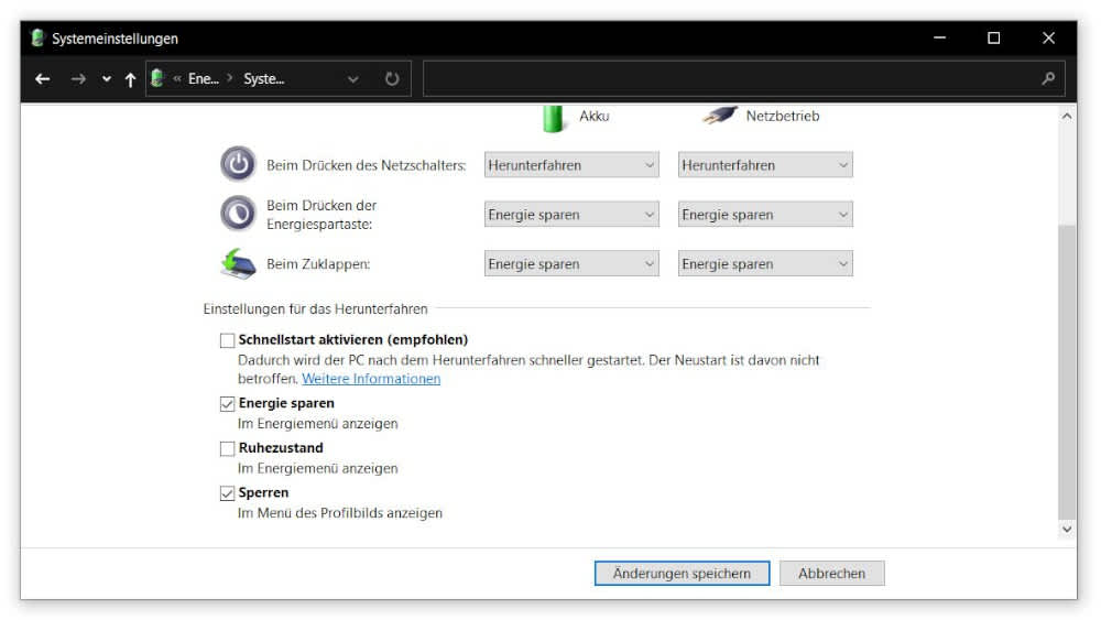 Ein Screenshot zeigt die Systemeinstellungen von Windows 10.