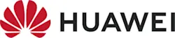 Huawei-Logo mit rotem stilisierten Blütenmotiv und schwarzem Schriftzug „HUAWEI“ auf weißem Hintergrund.