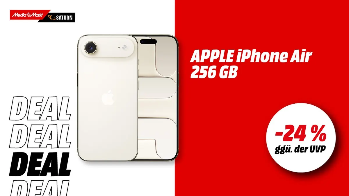 Apple iPhone Air in Lichtgold – jetzt mit -24 % (ggü. der UVP) zum reduzierten Preis bei MediaMarkt