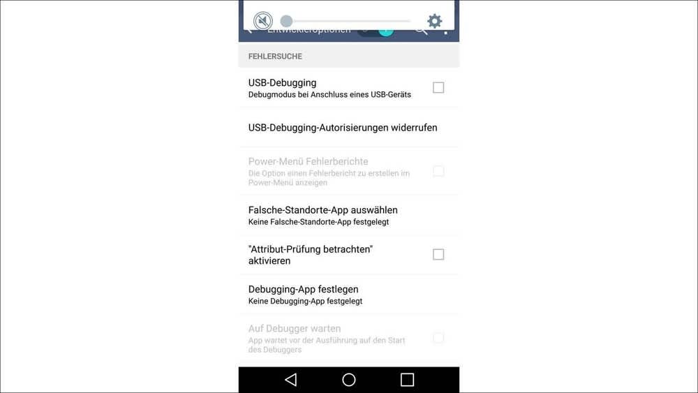 Ein Screenshot der Einstellungen zum USB-Debugging bei einem Android.